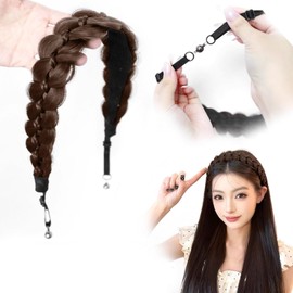 MIUPOO Hair Braided Headbands,5 Strands Synthetic Braids Headband,Magnetic Elastic Wide Plaited Hairpiece Braided,With Teeth Hair Braids Band,Brown,1 Piece.