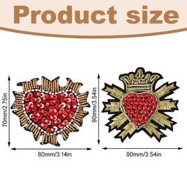 UEIOAVL Bead Applique Patches, 2 Pieces Stitched Patches, Rhinestone Heart Badge Woven Fabric Bead Patches for DIY Clothing Decoration (Red)