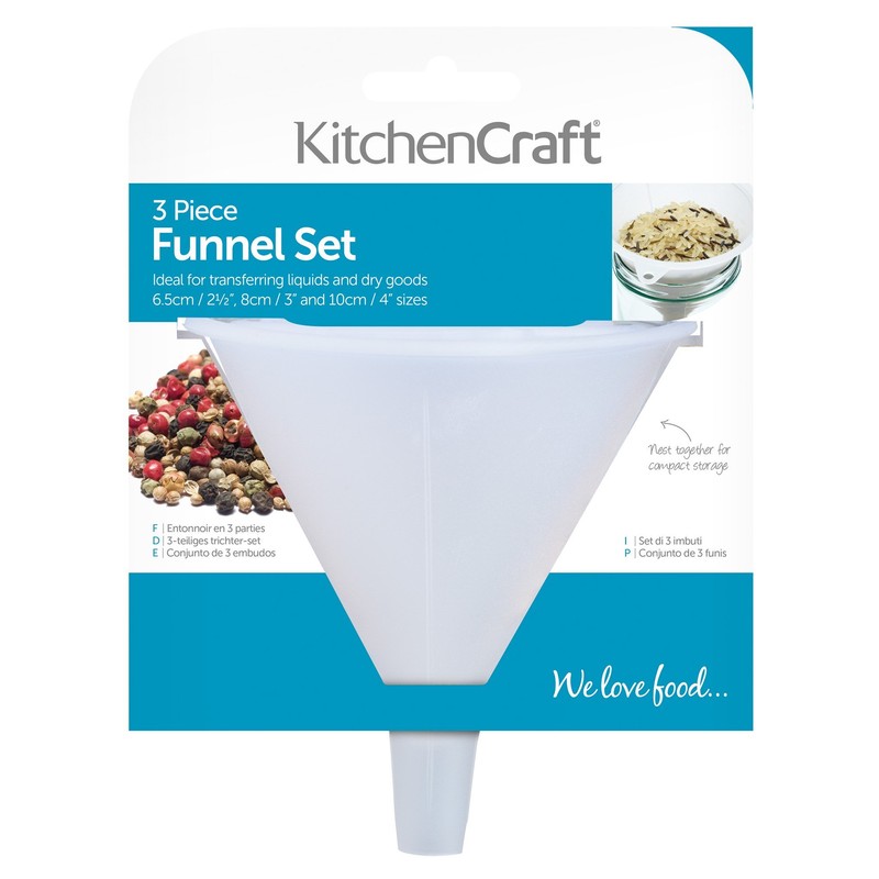 KitchenCraft KCFUNSET Plastic Funnel Set, White, 3 Piece