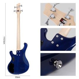 Bullstar Electric Bass Guitar 4 Strings Full-Size Standard Electric Bass Beginner Kit with Gig Bag Guitar Strap and Guitar Cable Picks Included, DB100 (Blue)