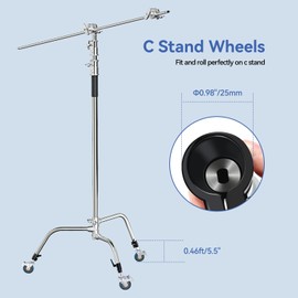 Photography C Stand Wheels 25mm: Heavy Duty C Stand with Boom Arm Wheel Base, Compatible with Takerers/Neewer and Other 25mm C Stand Legs for Carpet & Hard/Bare/Hardwood/Marble Floors - 3 Pack