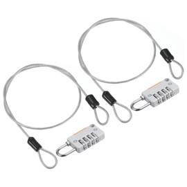 PATIKIL Security Steel Cable with 4 Digit Combination Lock, 2 Set 1.6Ft Coated Safety Wire Rope Double Loop Padlock for Outdoor Travel Luggage, Gray