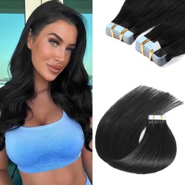 Sunfly Tape In Extensions 22 Inch Jet Black 20 Pieces Tape In Hair Extensions Real Human Hair Adding Length 50g