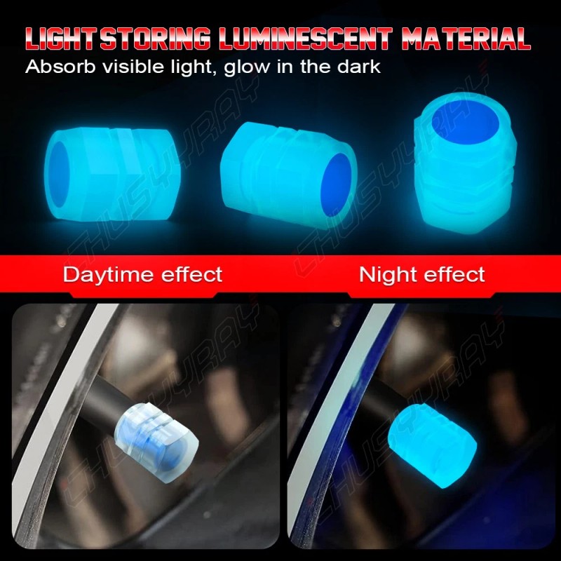 CHUSYYRAY Luminous Tire Valve Cap Stem Lights Glow in the