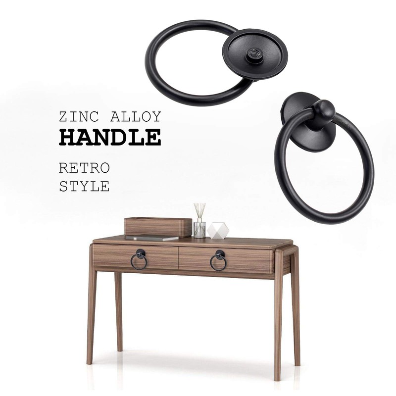 Bonsicoky 12Pcs Round Ring Drawer Pulls Matte Black Ring Handle