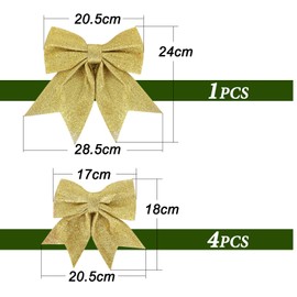 Large Gold Glitter Bows for Christmas Tree Decoration- 5PCS Christmas Decorative Bows Christmas Tree Bow Christmas Bows Decorative Xmas Decor Wreath Ornament