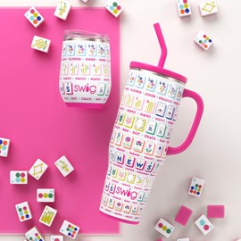 Swig Life 40oz Mega Mug, 40oz Tumbler with Handle and Straw, Extra Large Insulated Tumblers, Cup Holder Friendly Travel Mug (Mahjong)