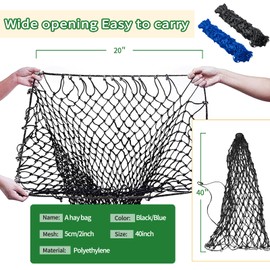 Achicklead Slow Feed Hay Net Hay Feeder Hay Bags 2 Pcs for Horses Goat Stall Trailer Horse Feeding Supplies Adjustable Travel Feeder Large Capacity Feeding Bag(Black+Blue)