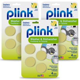 Plink Washing Machine and Dishwasher Cleaner and Freshener, Prevents Residue and Removes Odors in Kitchen and Laundry Room Appliances, Septic-Friendly, Made in the USA, Lemon Scent, 12 Tablets