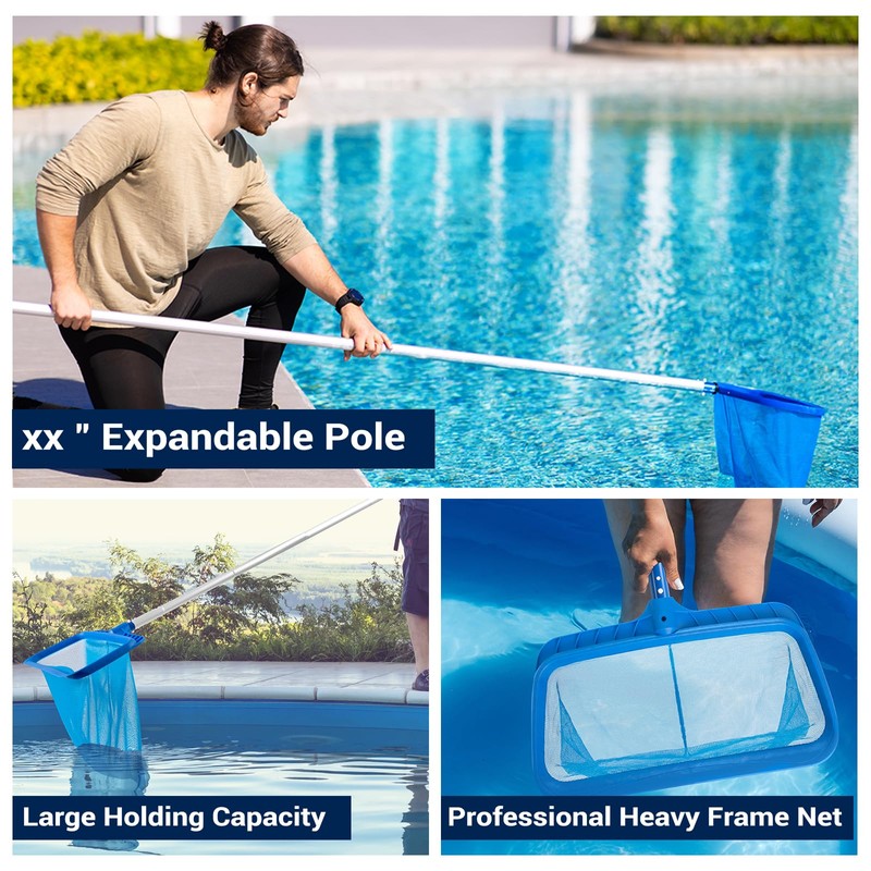 Pool Skimmer - Pool Net with Pole, 4 Section, 26.4"-66.5"