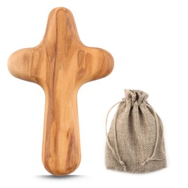 Mini Olive Wood Holding Comfort Cross 10 CM Handcrafted Religious Keepsake with Portable Holding Wooden Pocket Christian Faith Symbol Handheld Design Comfortably Fits in Your Hand for Kids Adults