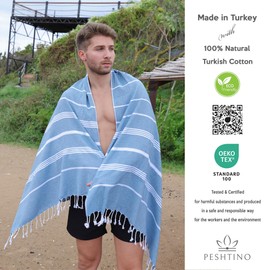 PESHTINO Turkish Beach Towel, 100% Cotton, 38x71 inch, Quick Dry, Thin, Lightweight, Soft, Sand Free, Compact Towels for Beach, Pool, Bathroom, Spa, Yoga, Picnic and Travel (Navy)