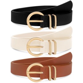 3 Pack Women's Fashion Leather Belts Jeans,Gold Buckle Soft Casual Solid Ladies Girls Waist Belts Gift Pants Dresses Skirt(38-42In)
