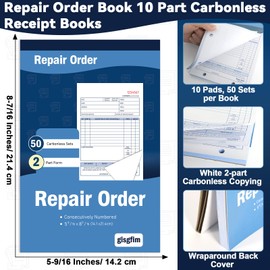 gisgfim 10 Pad Repair Order Book 2 Part Carbonless Receipt Books Consecutively Numbered with Claim Check Stub Invoice Receipt Book Work Order Form Receipt Book Order for Small Business 50 Set per Pads