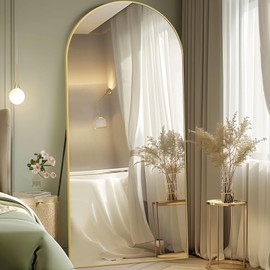 MirrMyst Arched Full Length Mirror, 76"x34" Oversized Floor Mirror Free Standing, Gold Mirror Full Length with Tempered Glass, Full Body Mirror for Bedroom Living Room Gym, Wall Mirror Full Length