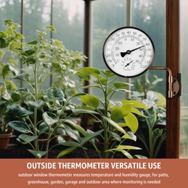 Foxyoo 4-Inch Outdoor Thermometer and Humidity Gauge, Window Thermometer for Outside Temperature and Humidity Monitor, Brass Analog Dial, Battery-Free for Patio, Garage, Greenhouse, Garden, Wall