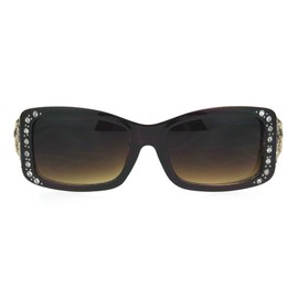 SA106 Bling Crucifix Cross Jewel Rhinestone Rectangular Fashion Sunglasses All Brown