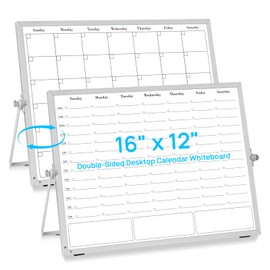 ONAVIA White Board Dry Erase Calendar Planner, Weekly Monthly Magnetic Schedule-Board with Time Slots, Portable Double-Sided Desktop Whiteboard with Stand for Planning, Memo, to Do List 16"×12"