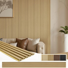 Tepanecov WPC Slat Wall Paneling, 8-Pack Wood 3D Wall Panels for Interior Wall Decor, TV Background, Living Room, 96 x 6 in (Oak)