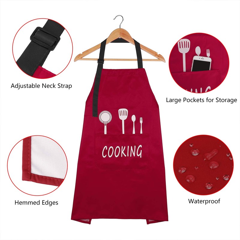 MengH-SHOP Apron Unisex Cooking Apron Waterproof Bib Apron with 2