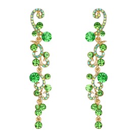 EVER FAITH Light Green Earrings for Women Dangling, Sparkly Rhinestone Crystal Vintage Floral Vine Long Drop Dangle Earrings Wedding Party Jewellery for Brides Bridal
