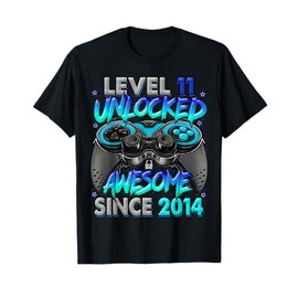 Level 11 Unlocked Awesome Since 2014 11th Birthday Gaming T-Shirt