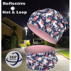 Heckbo 360° Reflector Children's Hat & Loop Scarf Set, Many Designs, 2–8 Years, 95% Cotton, Soft & Easy-Care Stretch Material, for Boys, Girls, Beanie for Spring, Summer, Autumn, Winter, Unicorn