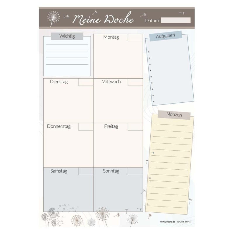 PRICARO Dandelion Magnetic Weekly Planner A4 25 Sheets (Pack of