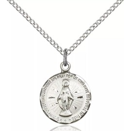 Bliss Sterling Silver Miraculous Medal Pendant Necklace 18" Chain GiftBox