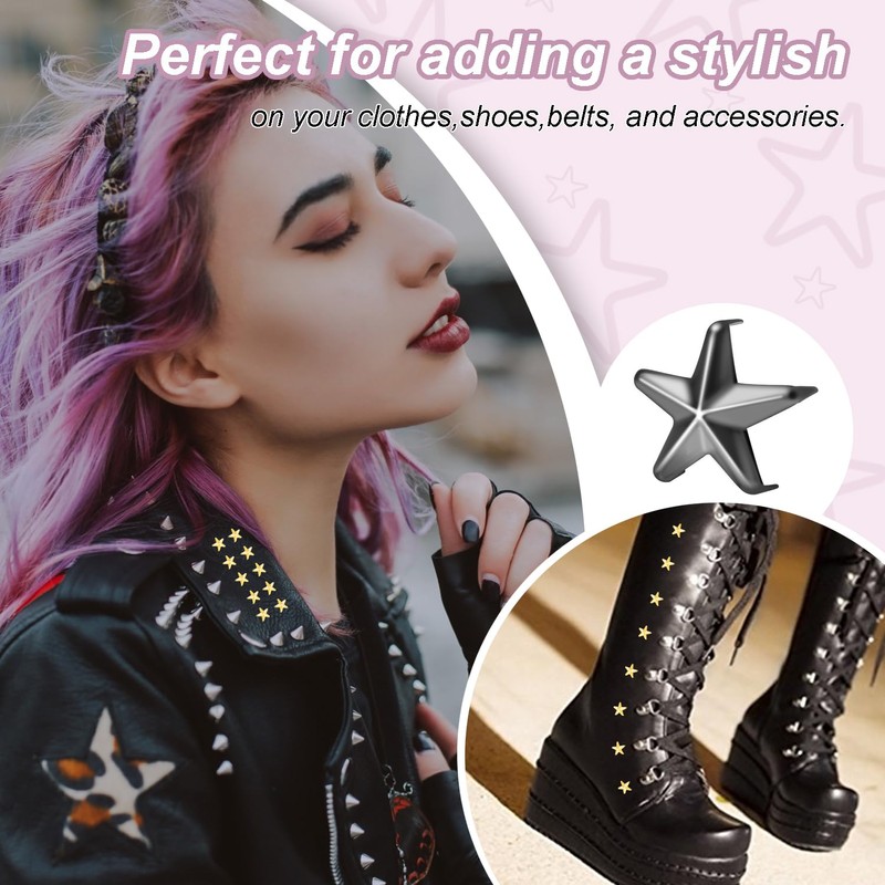 150Pack 10mm Studs for Clothing, Small Star Nailheads Rivets Metal