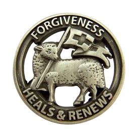 Religious Gifts Silver Tone Forgiveness Heals and Renews Lamb of God Lapel Pin, 7/8 Inch