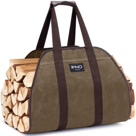 INNO STAGE Waxed Canvas Firewood Carrier Tote, 40"x19" | Large space design with easy grip, suitable for indoor fireplace, wood stove, backyard and camping storage