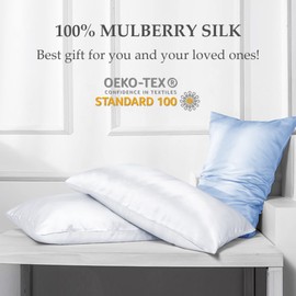 OLESILK 22 Momme Silk-Pillow-Cases for Hair and Skin, Both Sides 100% Pure Mulberry Silk Pillowcase with Hidden Zipper, 750 Thread Count Silk Pillow Case with Gift Box, White, King, 20x36，1 Pack