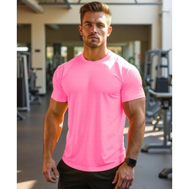 RGJU Mens Running Shirt Quick Dry(Pink,L)