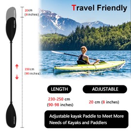 WONITAGO Kayak Paddles with Alloy Shaft and PP Blade, Floating Kayaking Oars, Adjustable 230-250 cm/90-98 Inches, Black