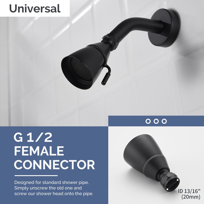 Angle Simple Shower Head, Brass High Flow Shower Spray Head,
