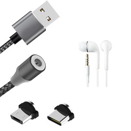 K-S-Trade Qualitativ & Innovativ Hochwertiges Magnet-Lade-Kabel Sync-Kabel Daten-Kabel + Kopfhörer Für Energizer Ultimate U505S Mit