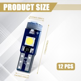 DWARFOO 12Pcs T5 LED Bulbs, 74 73 37 2721 LED Bulb, 3030 Chips Super Bright Replacements, Canbus Error Free Car LED Lights Replaces for Instrument Cluster Dashboard Panel Gauge Indicator (White)