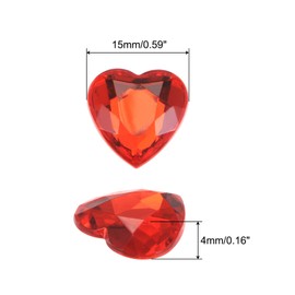 MECCANIXITY 40 Pcs Acrylic Heart Rhinestone 15mm Flat Back Plastic Gems Jewelry Stickers for Craft Bead Face Painting Costume Jewelry Making, Red