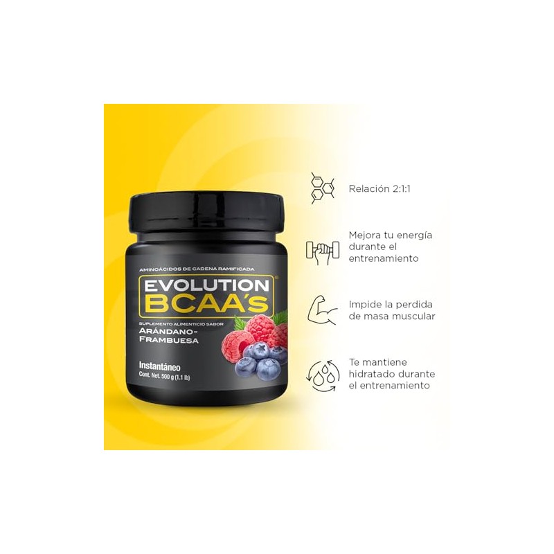 EVOLUTION, Aminoácidos BCAA, Suplemento Alimenticio, Leucina, Sin Gluten, Pre Workout,