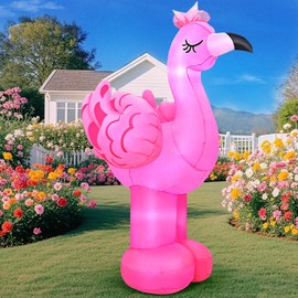 KOOY 6FT Inflatable Flamingo, Summer Inflatable Outdoor Decor, Pink Flamingo Decoration, Animal Inflatables LED Blow up Luau Hawaiian Beach Decorations for Tiki Holiday Beach Party Tropical Lawn Yard