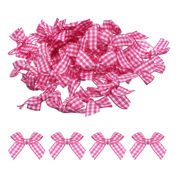 MECCANIXITY 100Pcs Mini Gingham Ribbon Bow Checkered Fabric Satin Ribbon