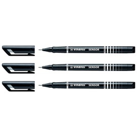 Stabilo Fine Tip Sensor Fineliner Pen - Black (Pack of 3)