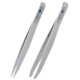 Remos Tweezers Set of 2 with Eyebrow and Chip Tweezers in Satin