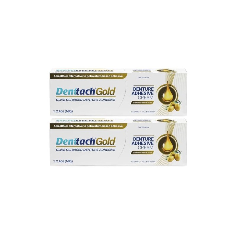 Denttach Gold Denture Adhesive, Petroleum Free Olive Oil Based Premium