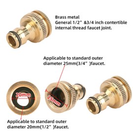 MTJNYZA 8pcs 3/4 Hose Connectors Brass Garden Hose Fittings Hose Pipe Connector 1/2 Inch and 3/4 Inch Female Hose Connector 3/4" Brass Tap Connector with Washers, for Car Washing, Gardening