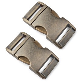 Ganzoo Alumaxx Metal Click Fastener, Set of 2, 5/8 Inch (15 mm) Clip Fastener, Zinc Injection Moulded, Brass-Plated, Antique Gold Look, Robust Buckle, Dimensions 39 x 21 mm, Slot 15 x 4 mm