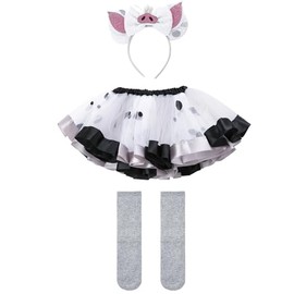 amxjxma Girls Hawaiian Adventure Princess Rooster Pig Costume Dress Kit Outfit Kids (White, 4-5 Years)