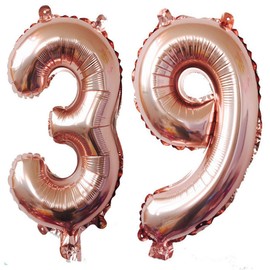 40inch Rose Gold Foil 39 Helium Jumbo Digital Number Balloons, 39th Birthday Decoration for Women or Men, 39 Birthday Party Supplies