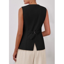 KIRUNDO Blazer Vest for Women Trendy 2025 Dressy Business Casual Summer Button Down Sleeveless Work Suit Waistcoat Tops(Black, Small)